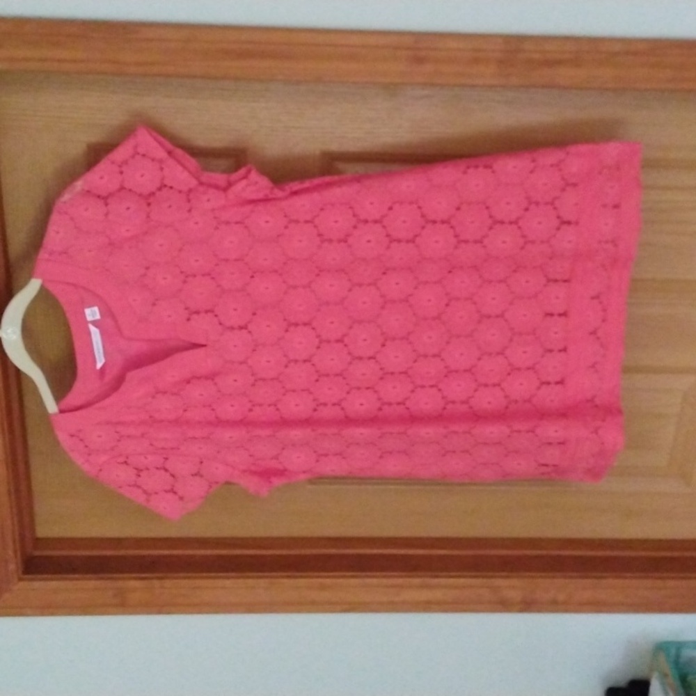 NEW ISAAC MIZRSHI CORAL FLORAL LACE LINED SHORT SLEEVE TUNIC